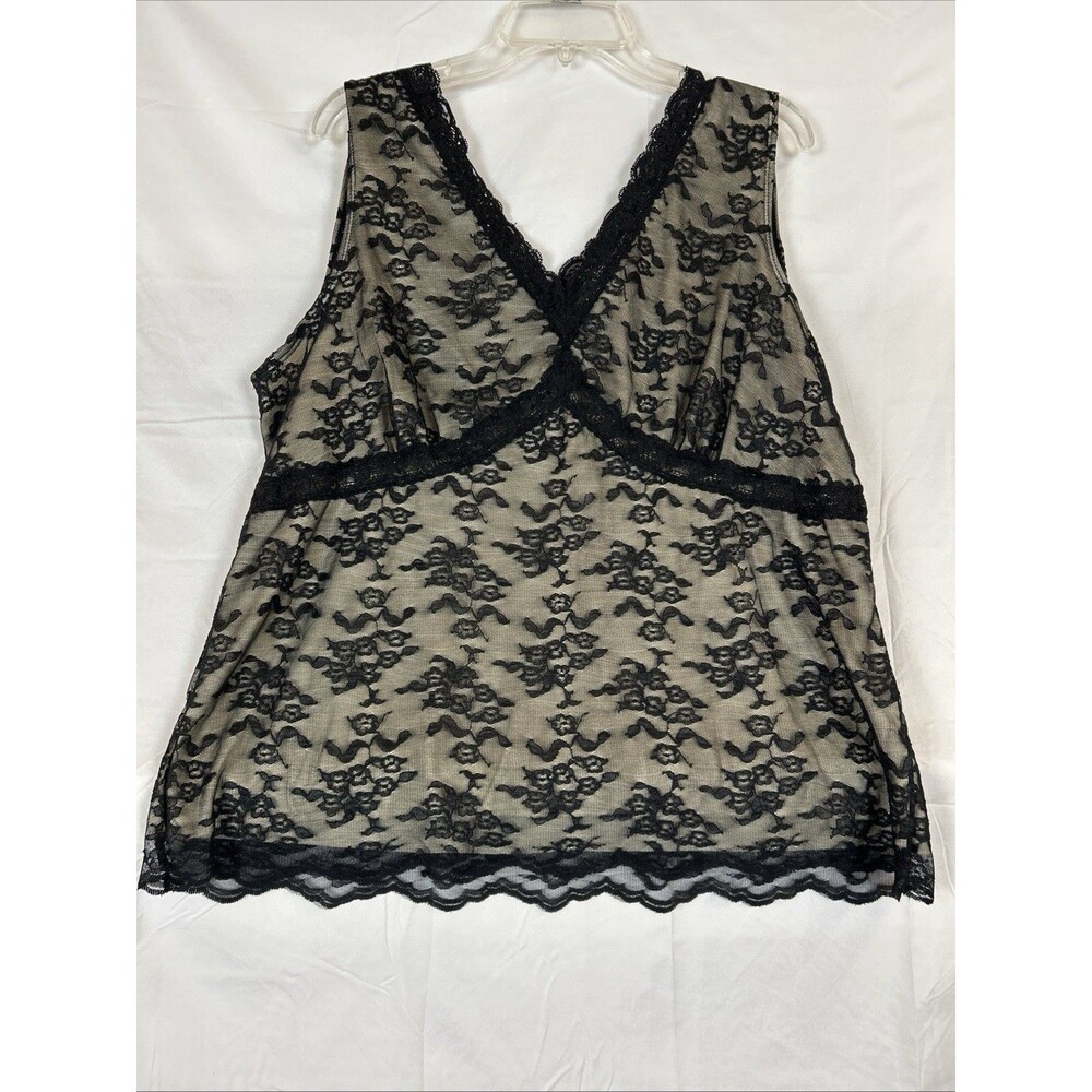 Worthington 3X Black Ivory Floral Lace Tank Top V Neck Scallop Hem Plus Size
